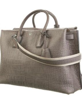 MCM Milla Tote Bag Gray Crocodile Embossed Leather Handle